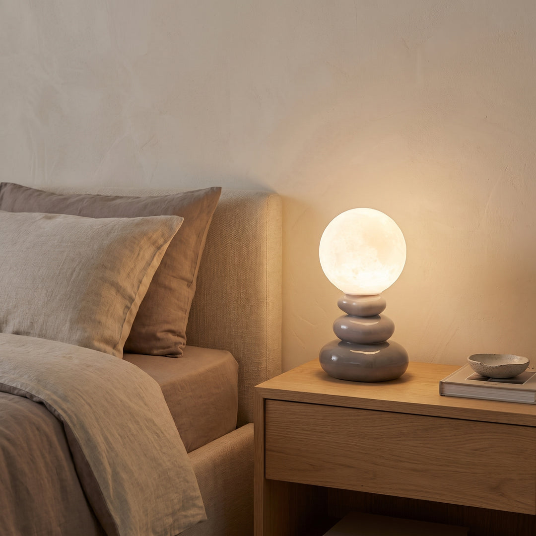 Luno | Retro Modern Ceramic Sculptural Pebble Base Table Lamp