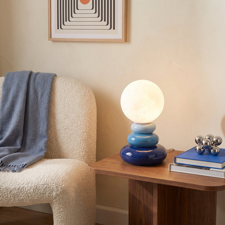 Luno | Retro Modern Ceramic Sculptural Pebble Base Table Lamp