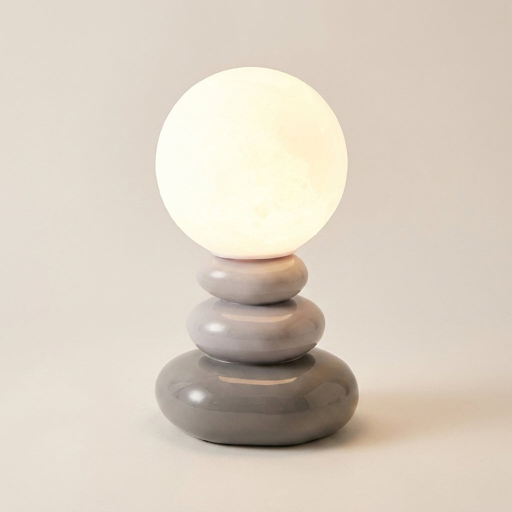 Luno | Retro Modern Ceramic Sculptural Pebble Base Table Lamp