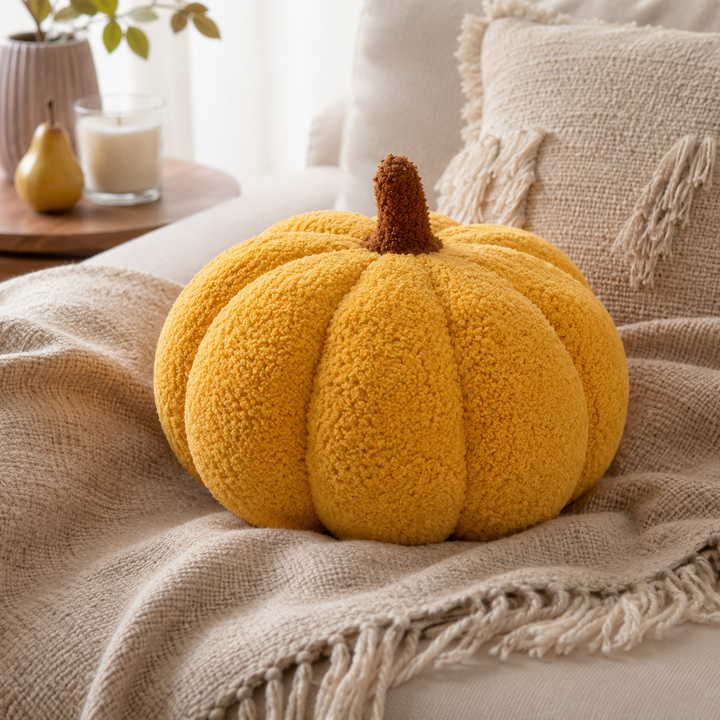 Pomi | Soft Pumpkin Shaped Cushion with Boucle Texture for Fall Home Decor