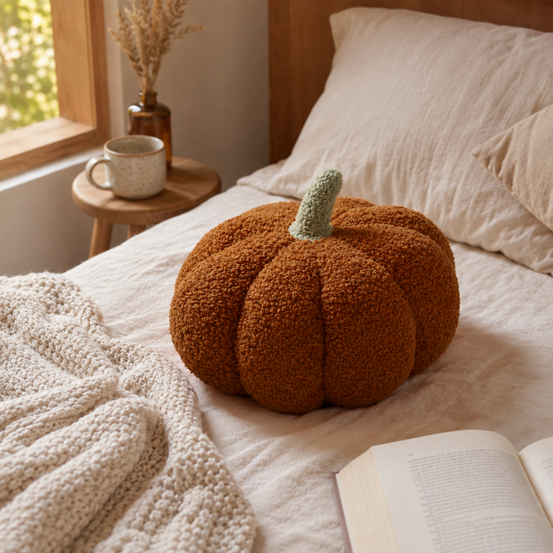 Pomi | Soft Pumpkin Shaped Cushion with Boucle Texture for Fall Home Decor