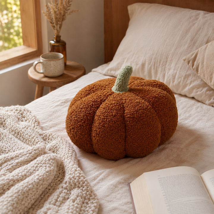 Pomi | Soft Pumpkin Shaped Cushion with Boucle Texture for Fall Home Decor