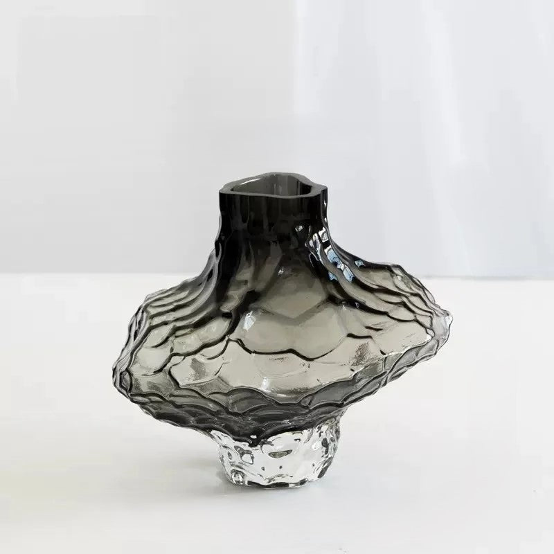 Cavetto Sculpted Glass Vase - Decorative Centerpiece