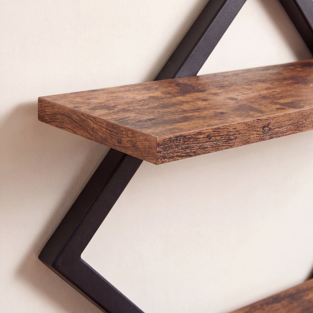 Rhova | 2-Tier Diamond Frame Wall Shelf with Wood Display Shelves