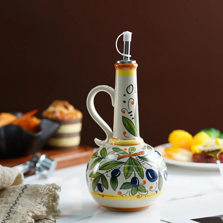 Tuscan Market Ceramic Oil Bottle – Decorative Olive Oil & Vinegar Dispenser