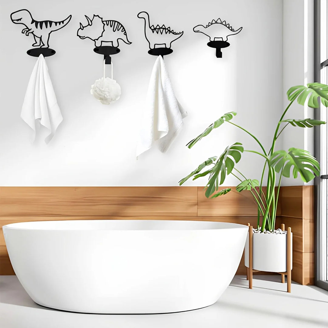 Rawrix | Cartoon Dinosaur Metal Wall Hooks Set of 4 Kids Room Decor