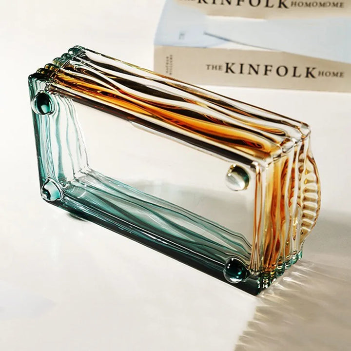 Aurora Glass Tissue Box – Sculpted Rectangular Cover with Layered Glass Finish