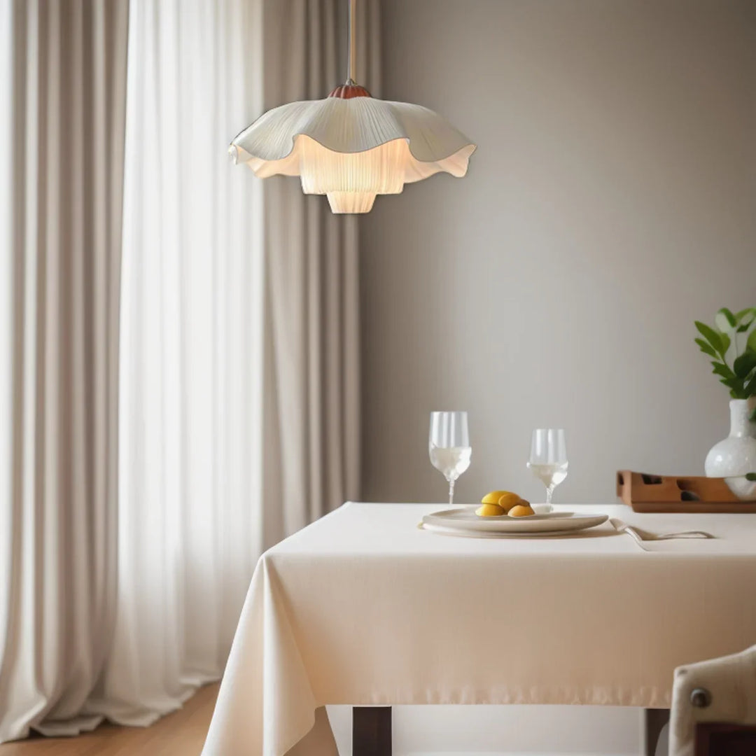 Lunara Pleated Fabric Pendant Light – White Sculpted Wave Shade with Soft Ambient Glow