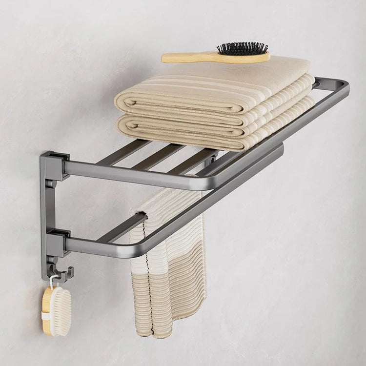 Linea Matte Black Aluminum Towel Rack with Shelf & Hooks