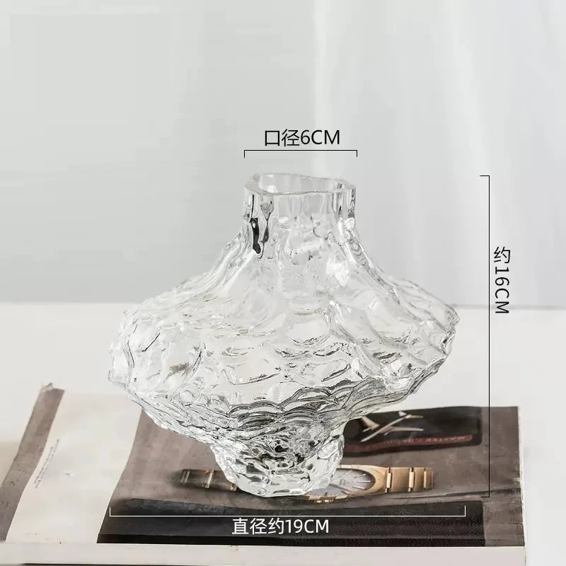 Cavetto Sculpted Glass Vase - Decorative Centerpiece