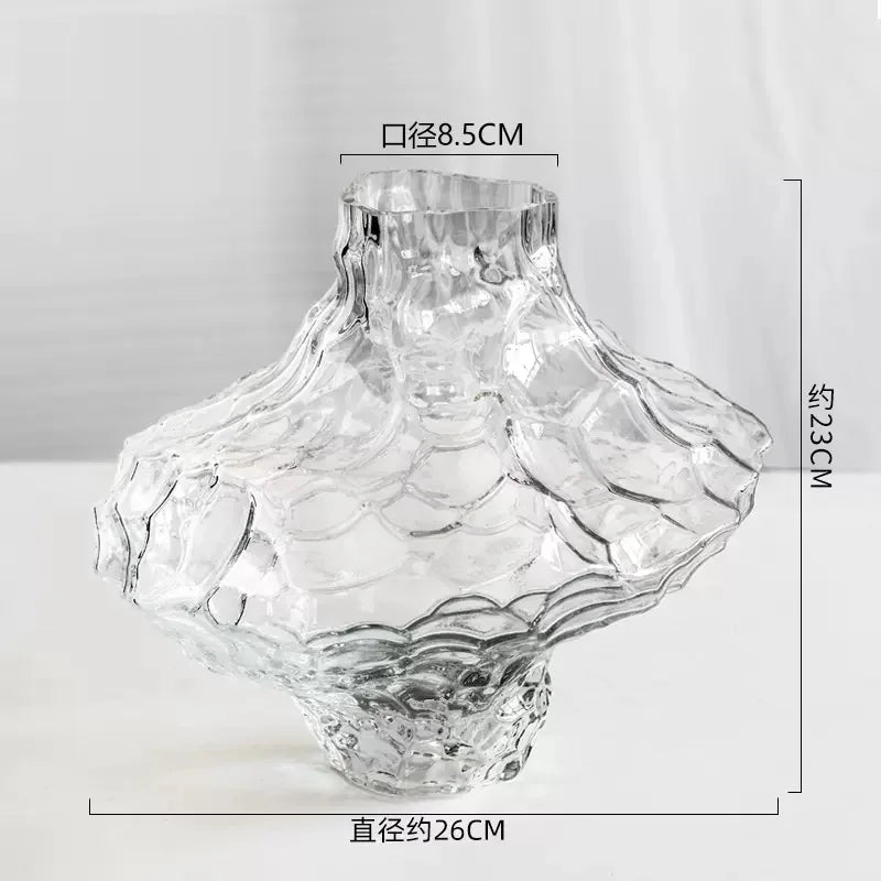 Cavetto Sculpted Glass Vase - Decorative Centerpiece