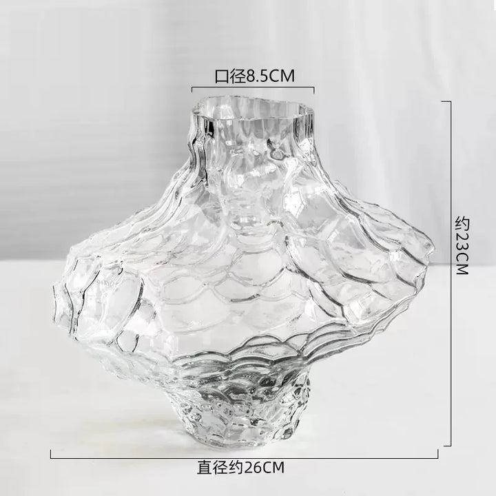 Cavetto Sculpted Glass Vase - Decorative Centerpiece