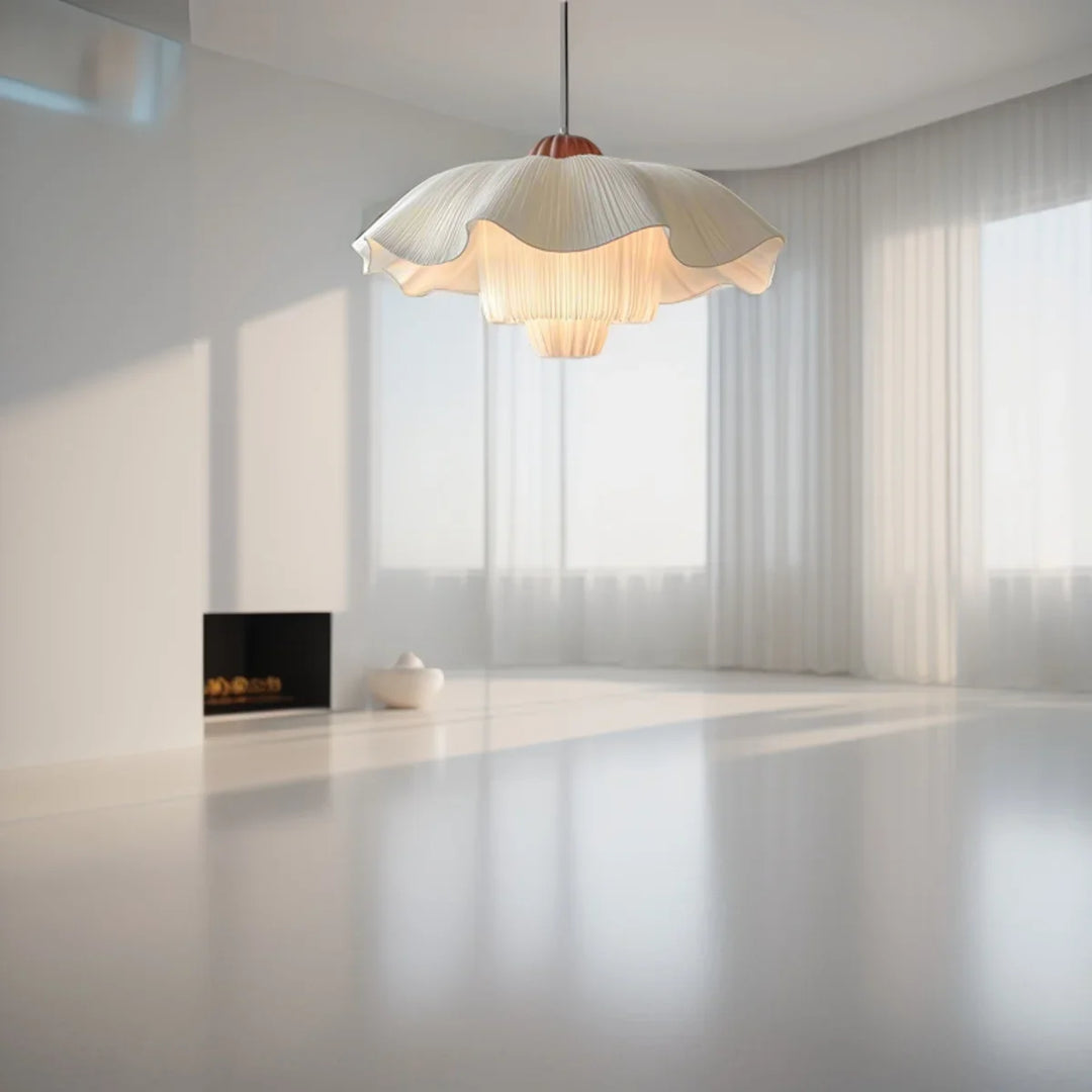 Lunara Pleated Fabric Pendant Light – White Sculpted Wave Shade with Soft Ambient Glow