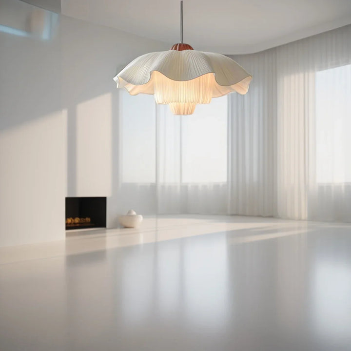 Lunara Pleated Fabric Pendant Light – White Sculpted Wave Shade with Soft Ambient Glow