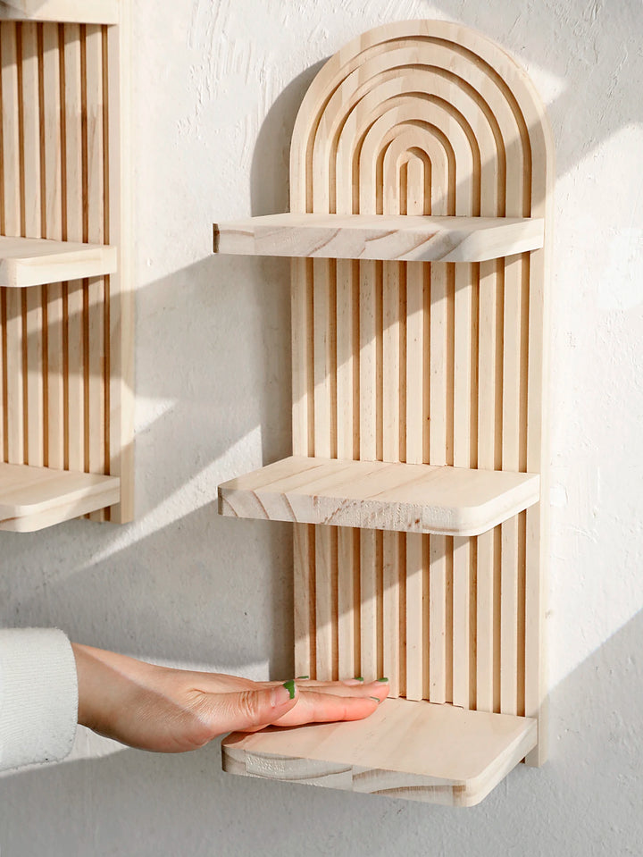 Arch Wall Shelf – Boho 3-Tier Wooden Floating Wall Shelves for Decor & Display