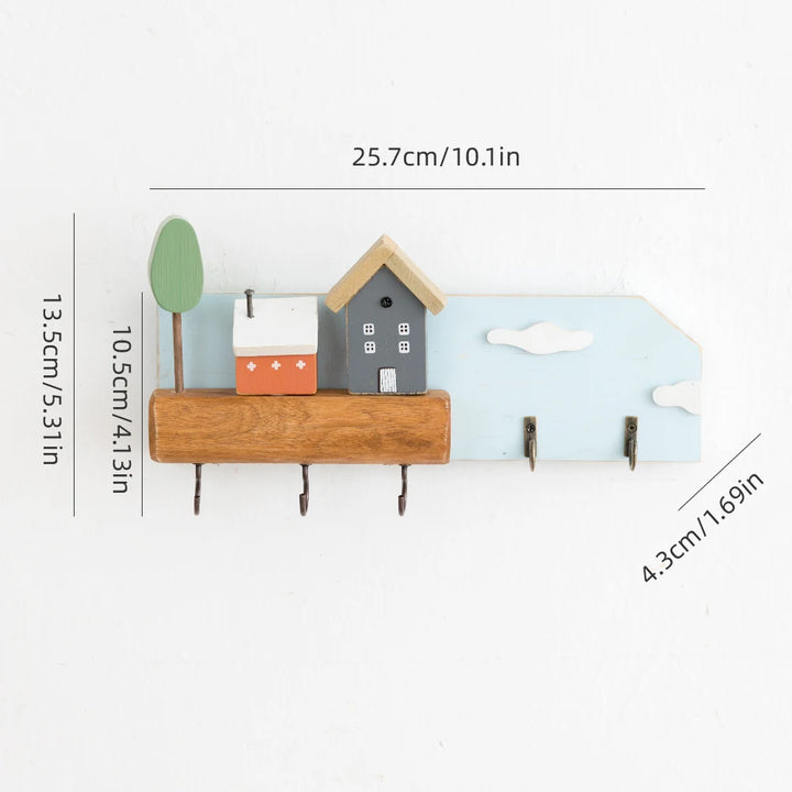 Home Village Wooden Key Holder – Decorative Wall Organizer with Shelves & Hooks