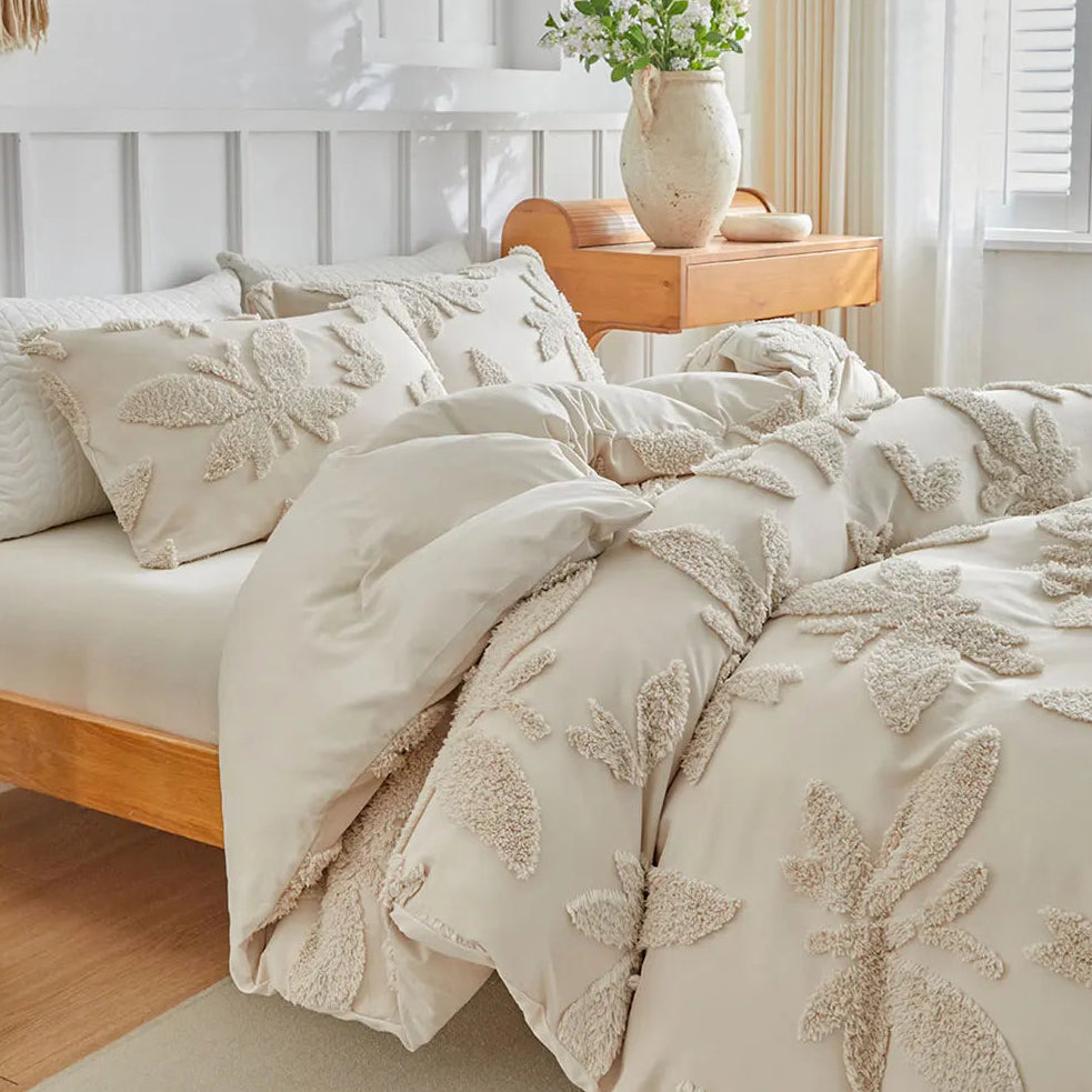 Florin Tufted Duvet Cover Set – Textured Botanical Bedding Collection