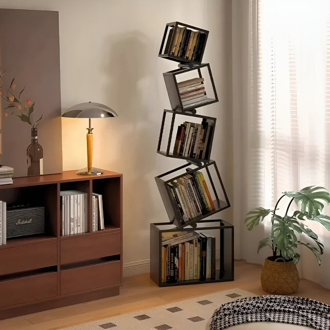 Leaning Tower Metal Cube Bookcase – Narrow Display Bookshelf