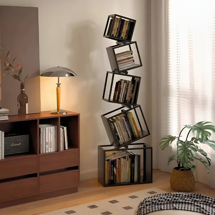 Leaning Tower Metal Cube Bookcase – Narrow Display Bookshelf