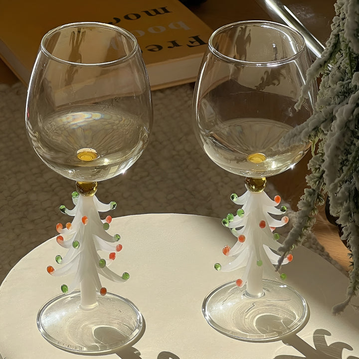Christmas Tree Stem Wine Glass - Festive Holiday Glassware