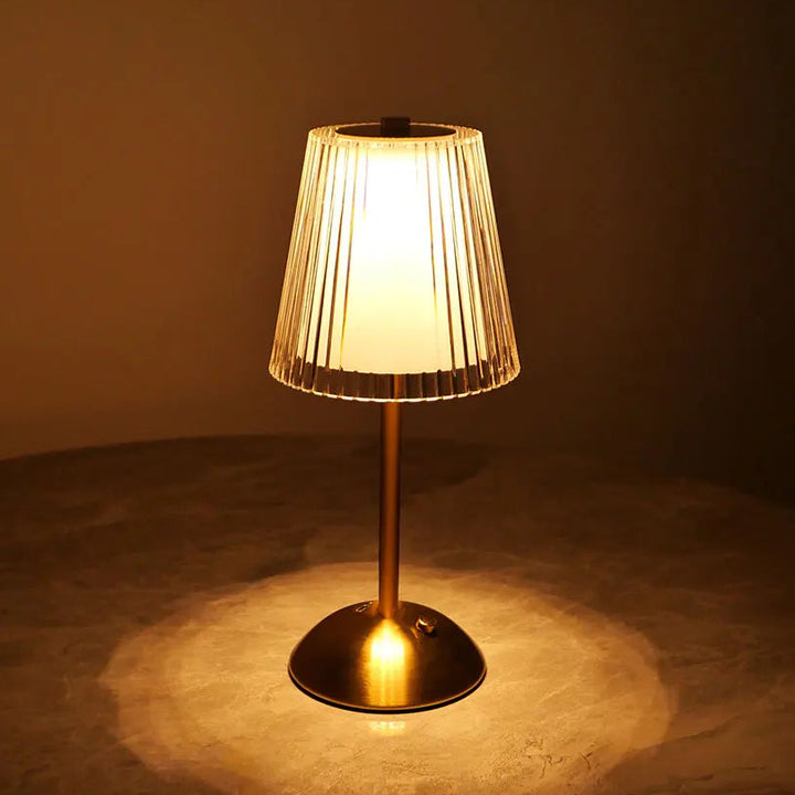 Pleated Rechargeable Table Lamp – Pleated Acrylic Shade with Metal Base