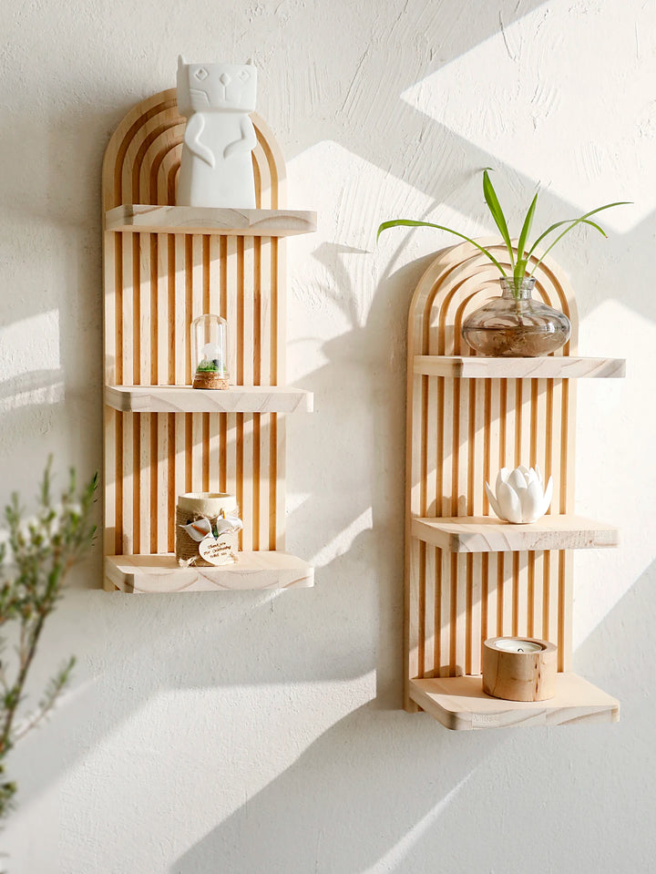 Arch Wall Shelf – Boho 3-Tier Wooden Floating Wall Shelves for Decor & Display