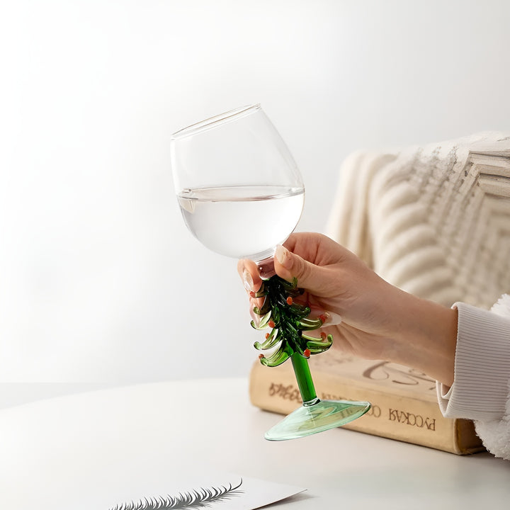 Christmas Tree Stem Wine Glass - Festive Holiday Glassware