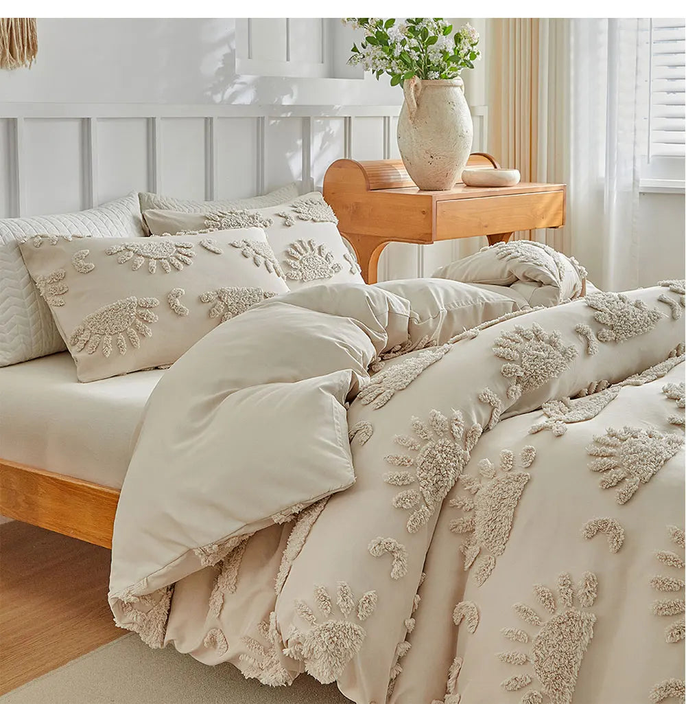 Florin Tufted Duvet Cover Set – Textured Botanical Bedding Collection