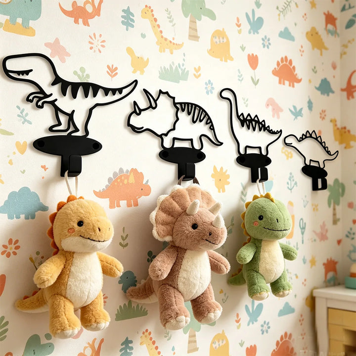 Rawrix | Cartoon Dinosaur Metal Wall Hooks Set of 4 Kids Room Decor