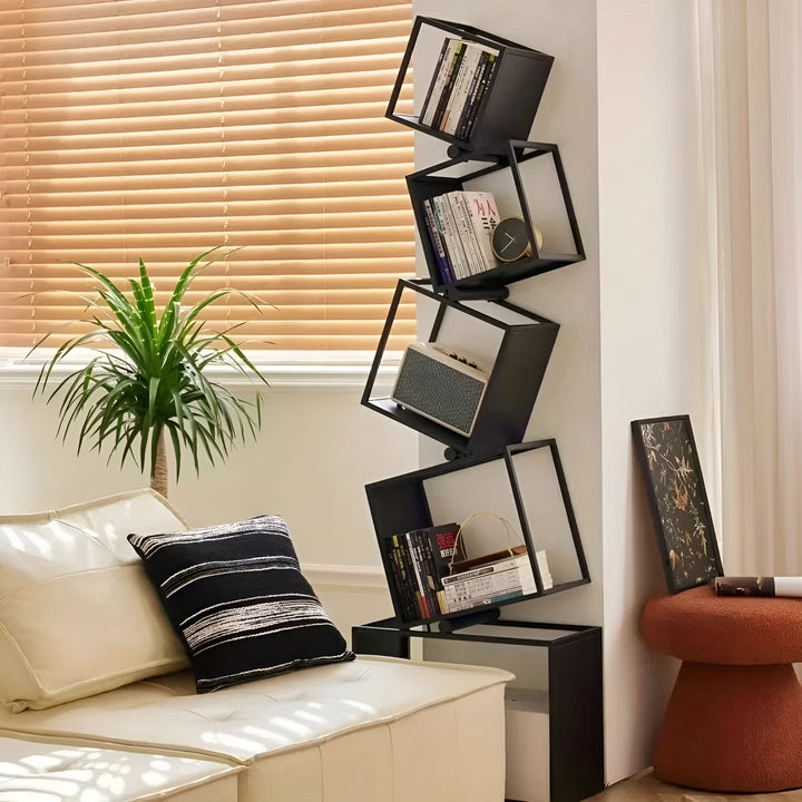 Leaning Tower Metal Cube Bookcase – Narrow Display Bookshelf