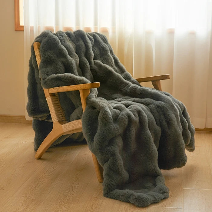 Aire Plush Faux Rabbit Fur Throw Blanket