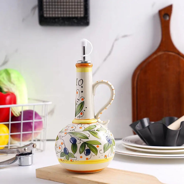 Tuscan Market Ceramic Oil Bottle – Decorative Olive Oil & Vinegar Dispenser