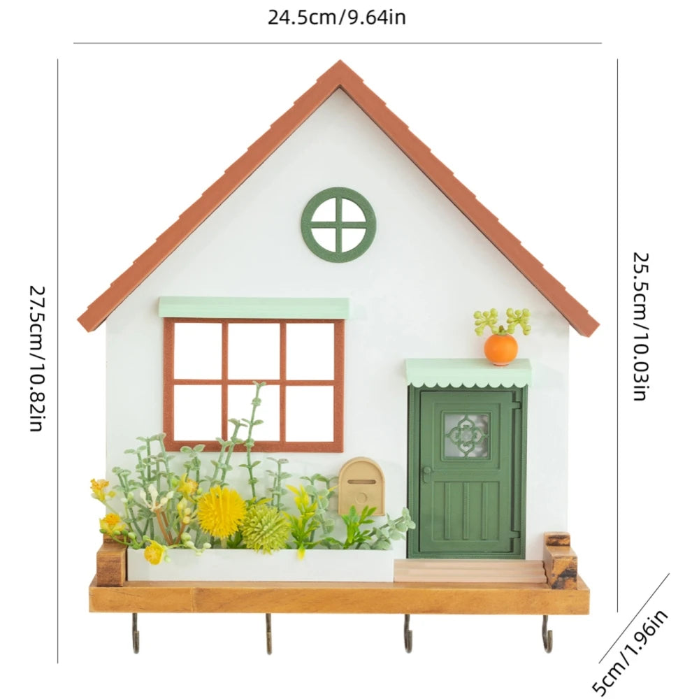 Home Village Wooden Key Holder – Decorative Wall Organizer with Shelves & Hooks