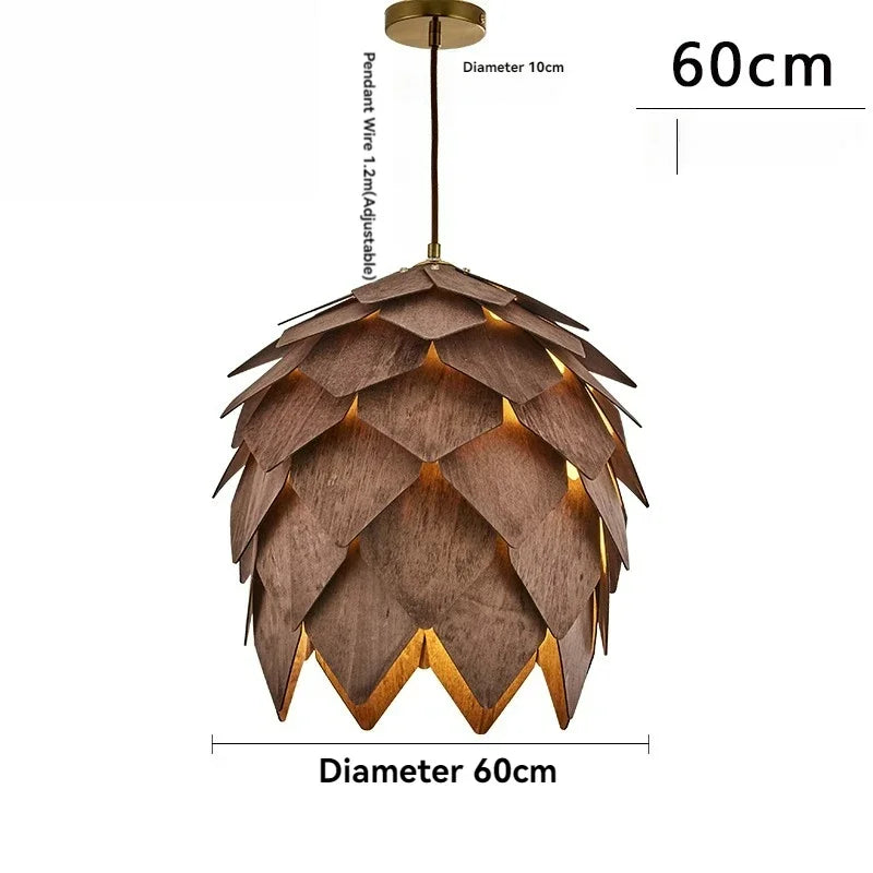 Wooden Pine Cone Pendant Light