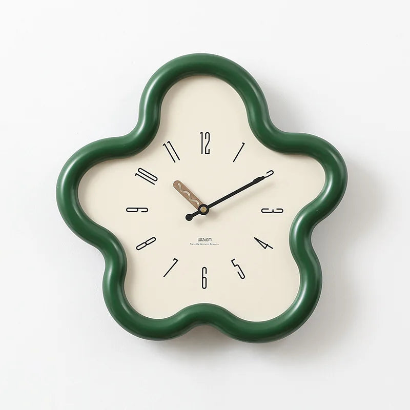 Bloomi Whimsical Scalloped Wall Clock, Flower Silhouette with Swinging Pendulum