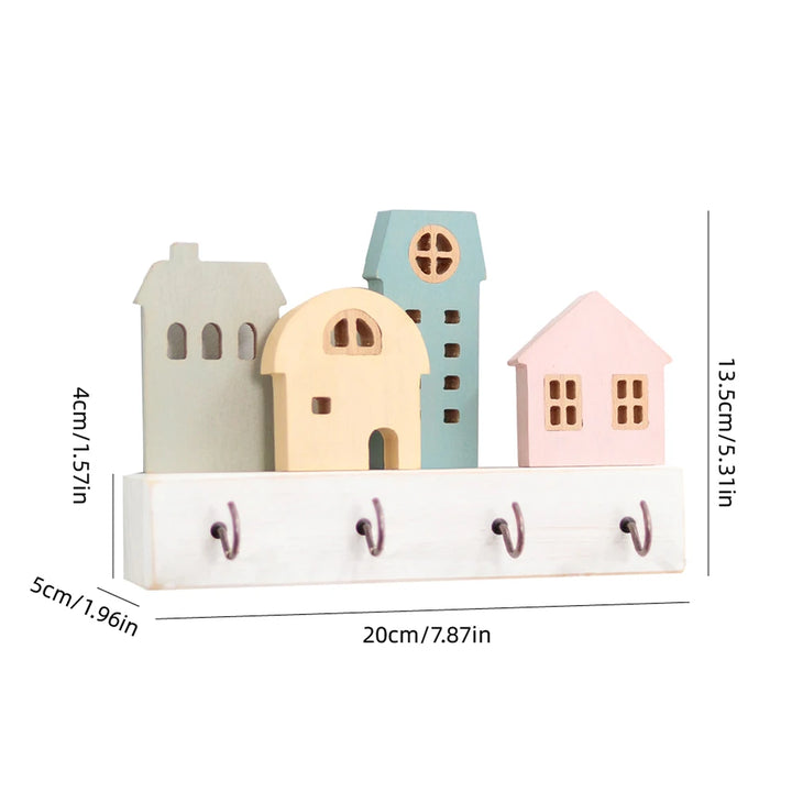Home Village Wooden Key Holder – Decorative Wall Organizer with Shelves & Hooks