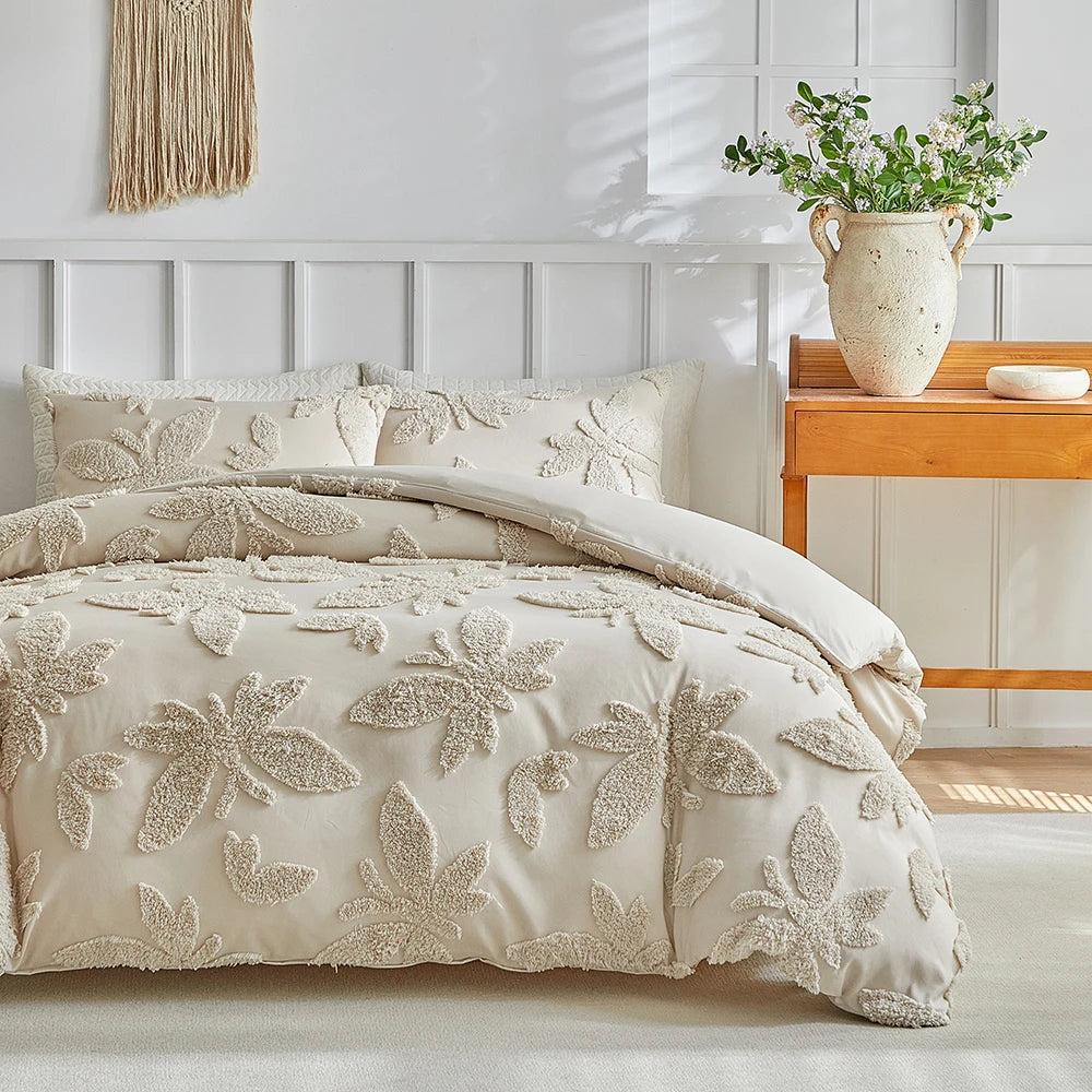 Florin Tufted Duvet Cover Set – Textured Botanical Bedding Collection