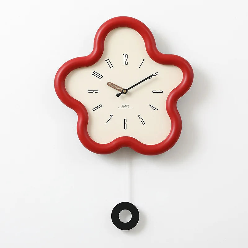 Bloomi Whimsical Scalloped Wall Clock, Flower Silhouette with Swinging Pendulum