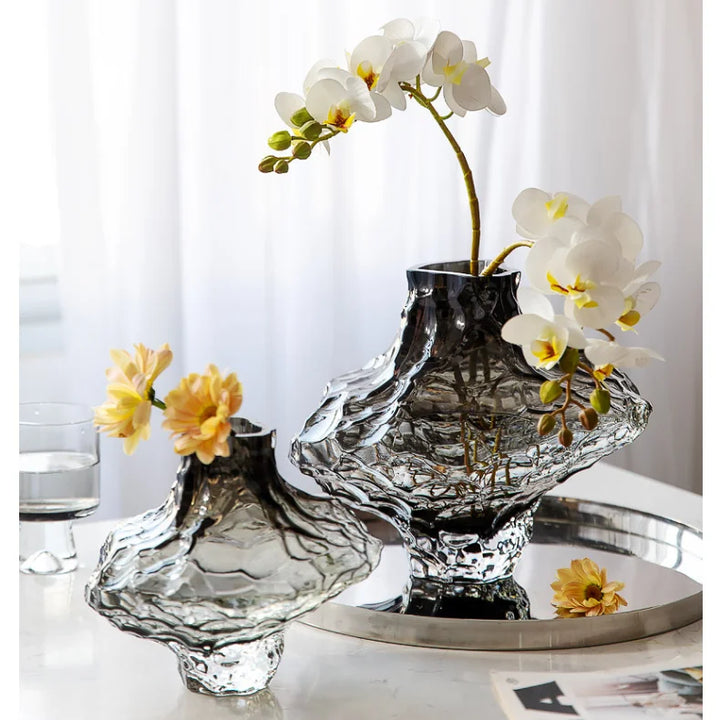 Cavetto Sculpted Glass Vase - Decorative Centerpiece
