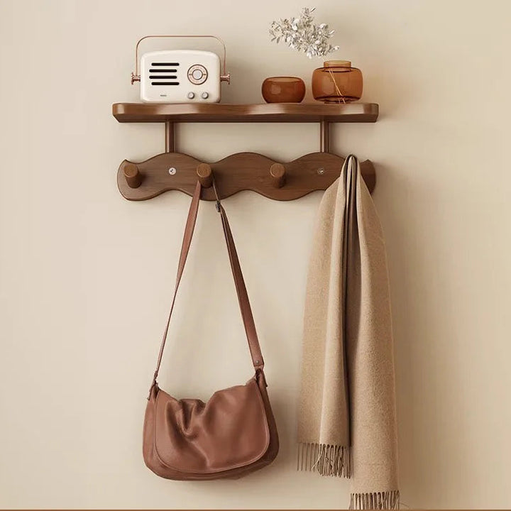 Ripple Bamboo Entryway Wall Rack – Coat, Bag & Key Hooks with Shelf