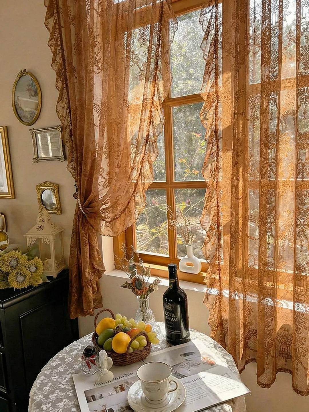 Brielle Lace Window Curtain | Ornate Floral Sheer Curtain Panel