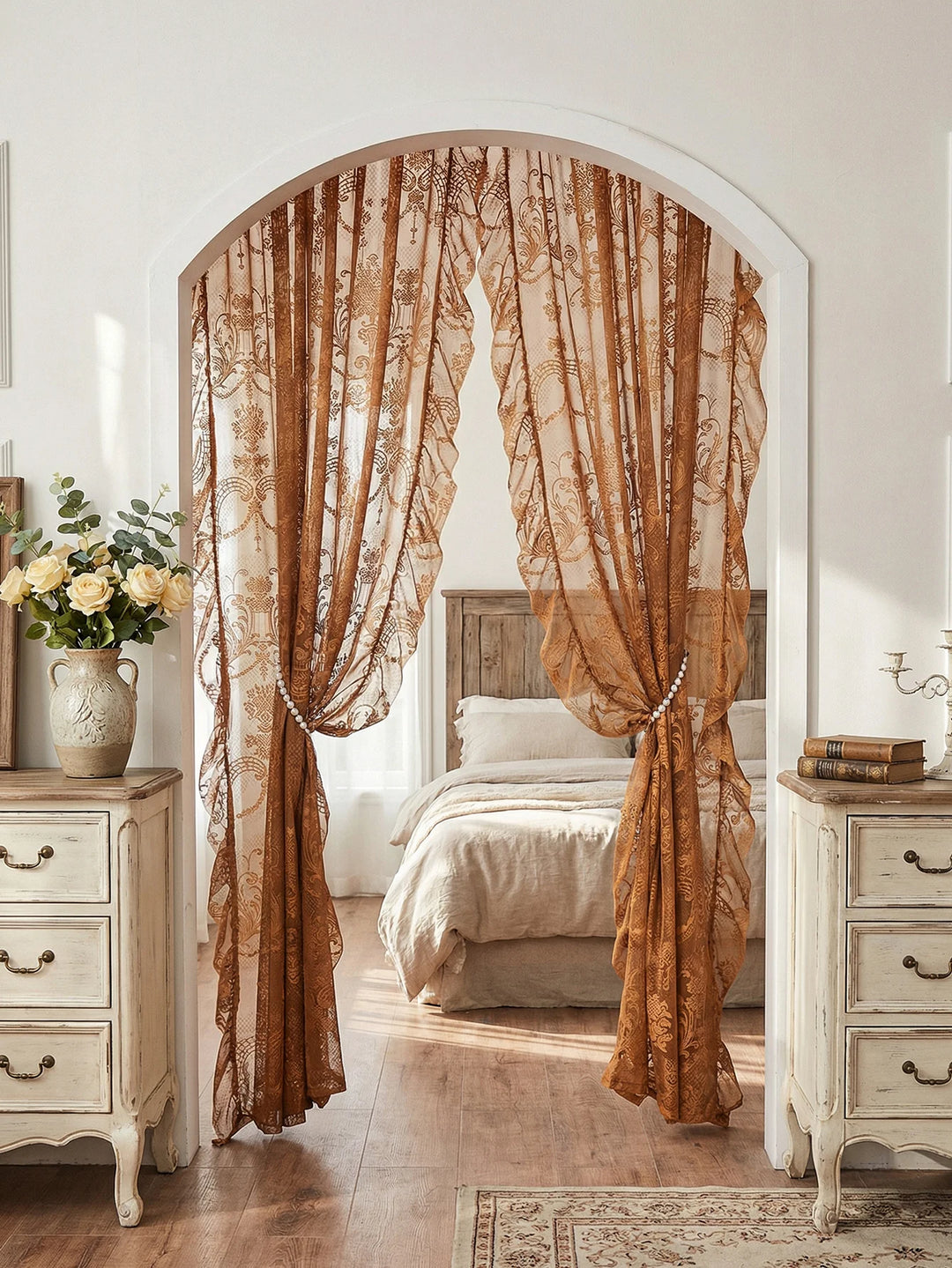 Brielle Lace Window Curtain | Ornate Floral Sheer Curtain Panel