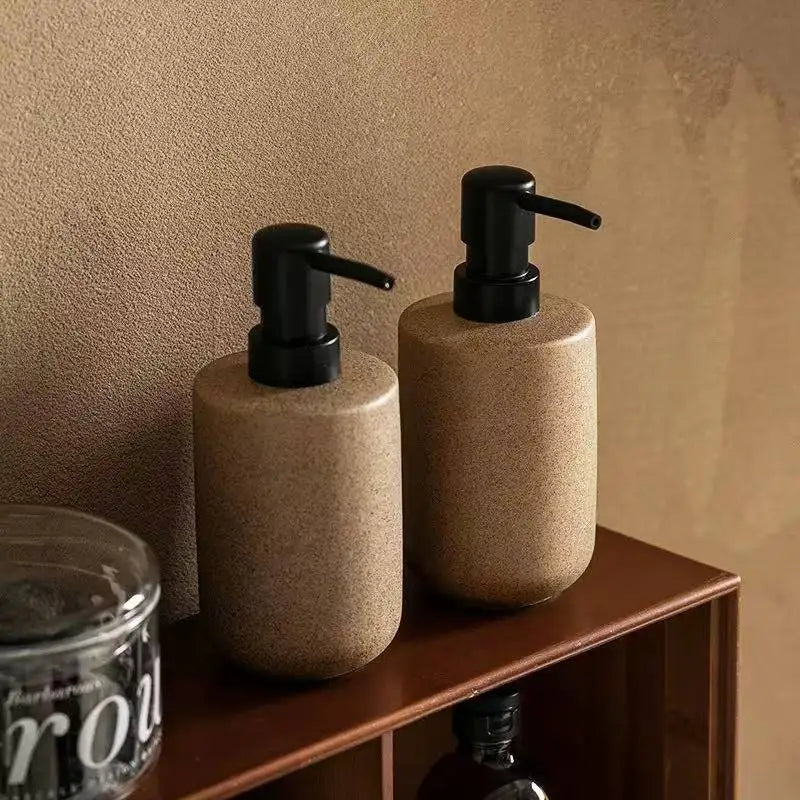 Round Stone Ceramic Dispenser Set of 2 | Nordic Soap, Shampoo & Lotion Bottle