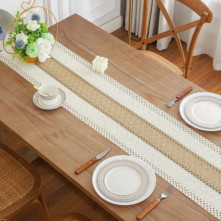 Harvest Stripe Runner – Boho Linen Table Runner with Tassels