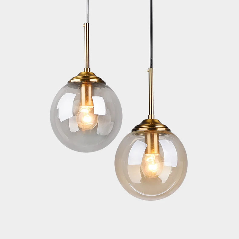 Orbit Glass Globe Pendant Light | Modern Polished Steel Hanging Lamp