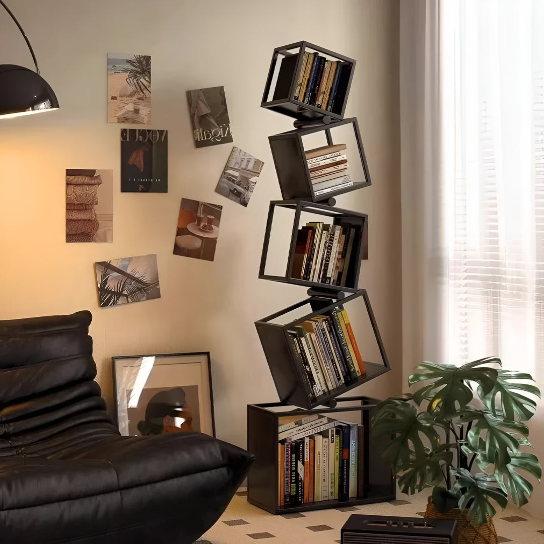Leaning Tower Metal Cube Bookcase – Narrow Display Bookshelf