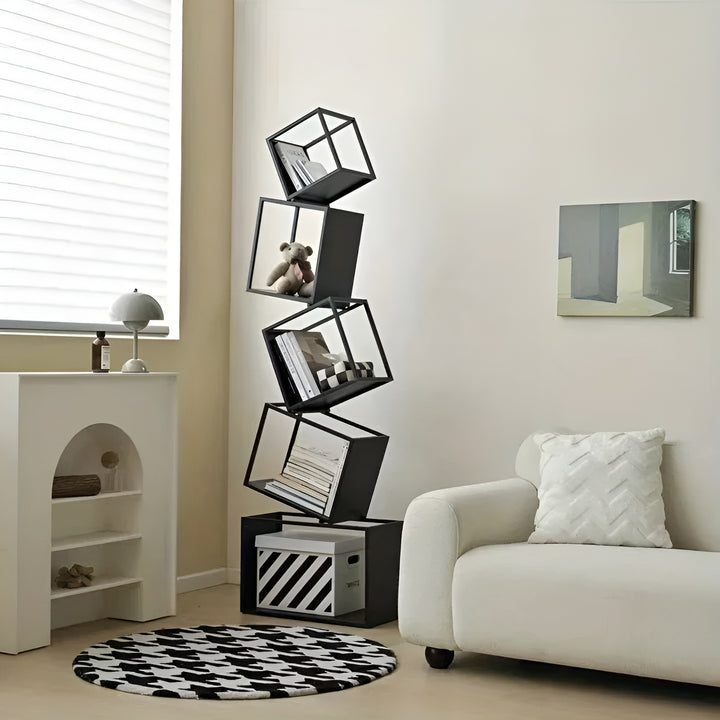 Leaning Tower Metal Cube Bookcase – Narrow Display Bookshelf