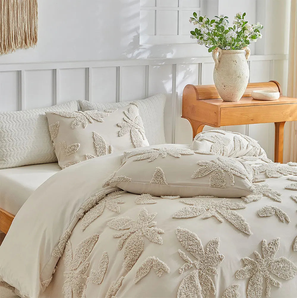 Florin Tufted Duvet Cover Set – Textured Botanical Bedding Collection