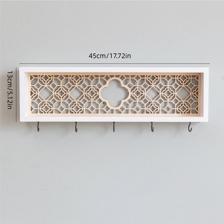 Home Village Wooden Key Holder – Decorative Wall Organizer with Shelves & Hooks