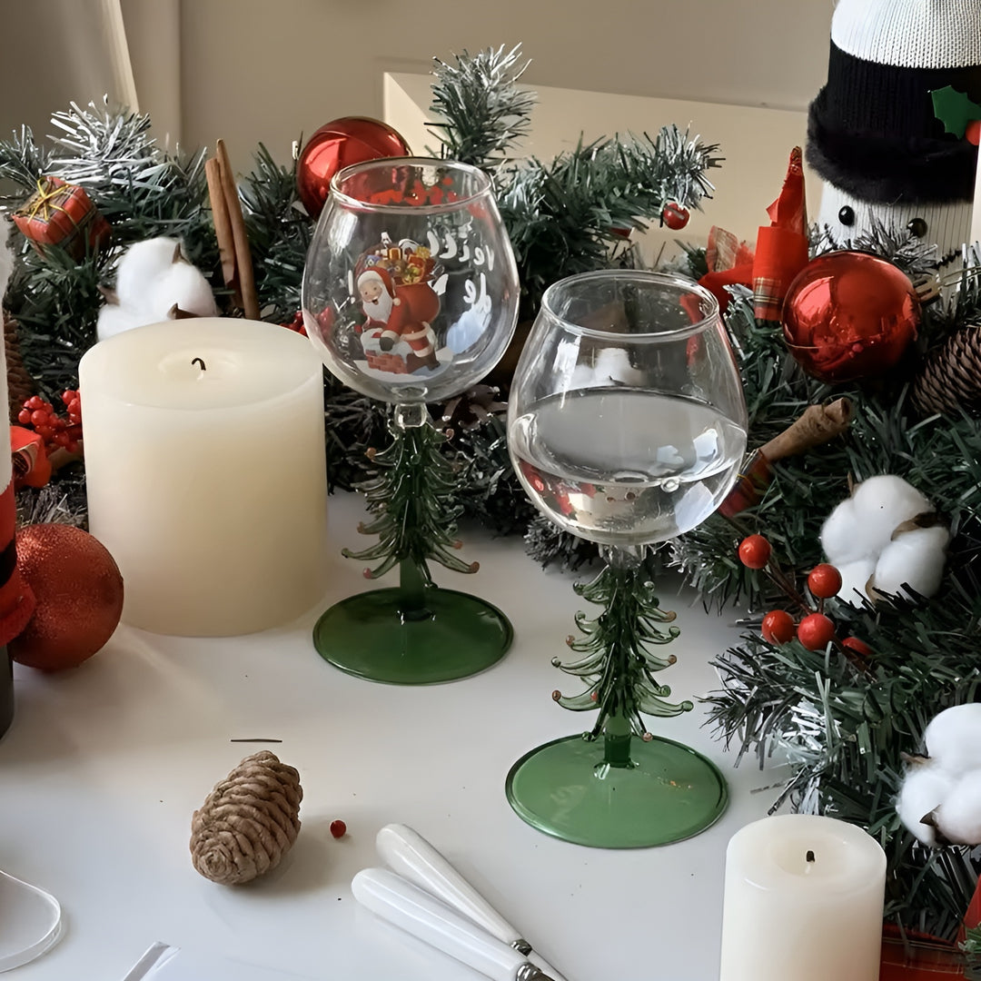 Christmas Tree Stem Wine Glass - Festive Holiday Glassware
